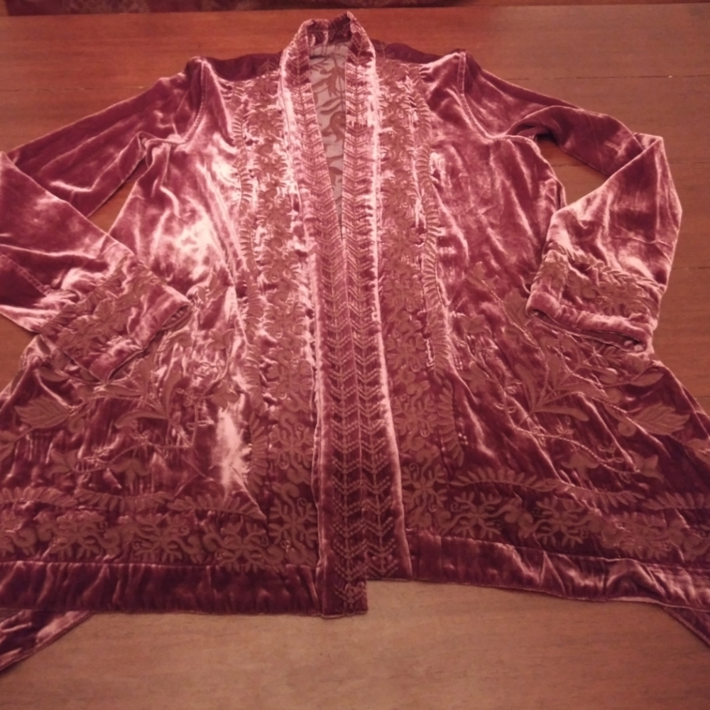Sundance Embroidered Velvet Cardigan Size XS Rust Red